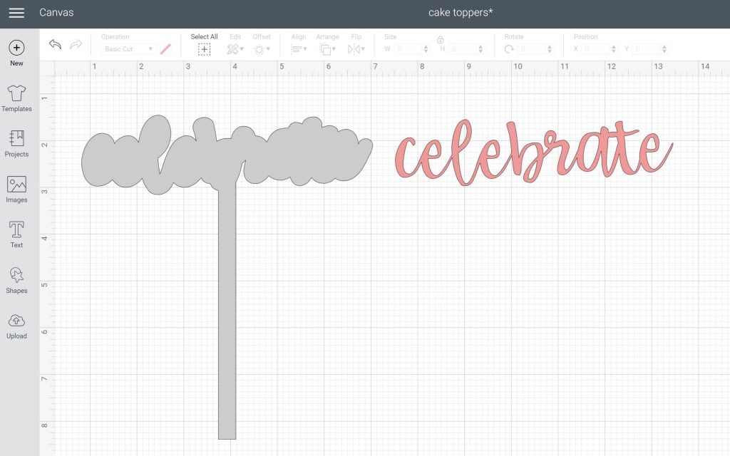 célébrer le gâteau dans l'espace de conception cricut