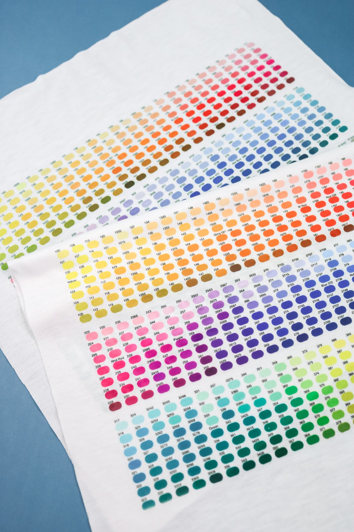 pantone color chart sublimated onto fabric