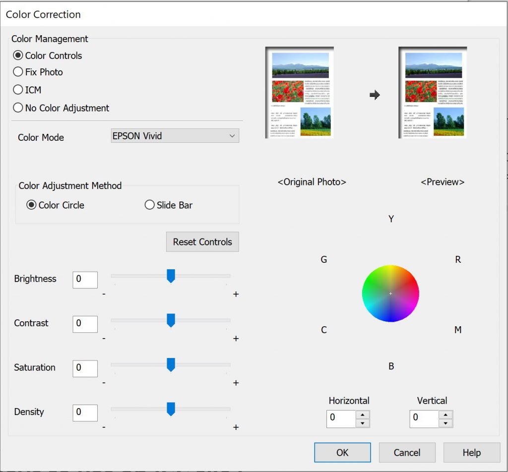 manual color correction for a printer