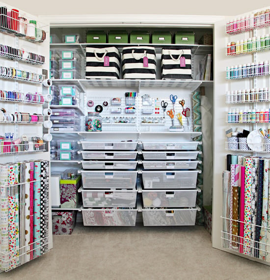 organized craft supply closet 