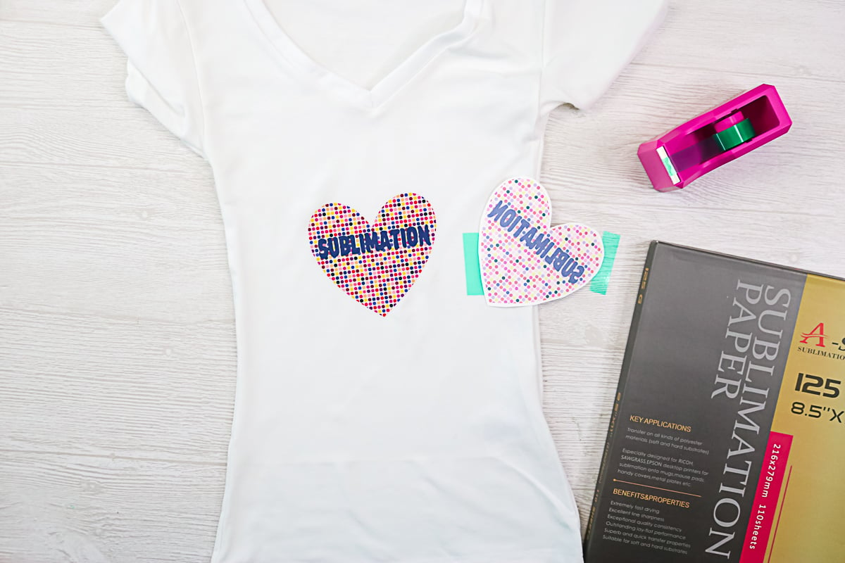 colorful sublimation heart on a white shirt