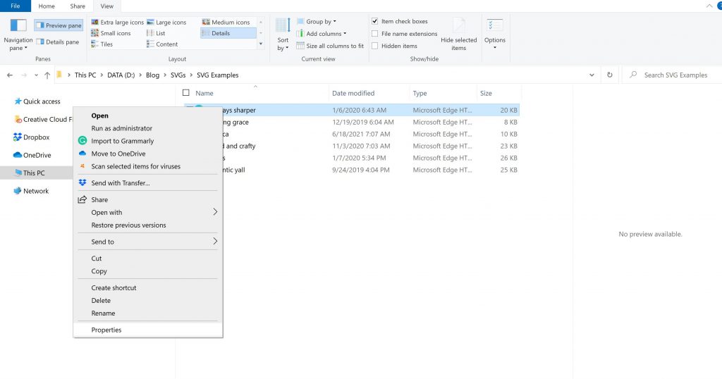 properties of a file on a pc