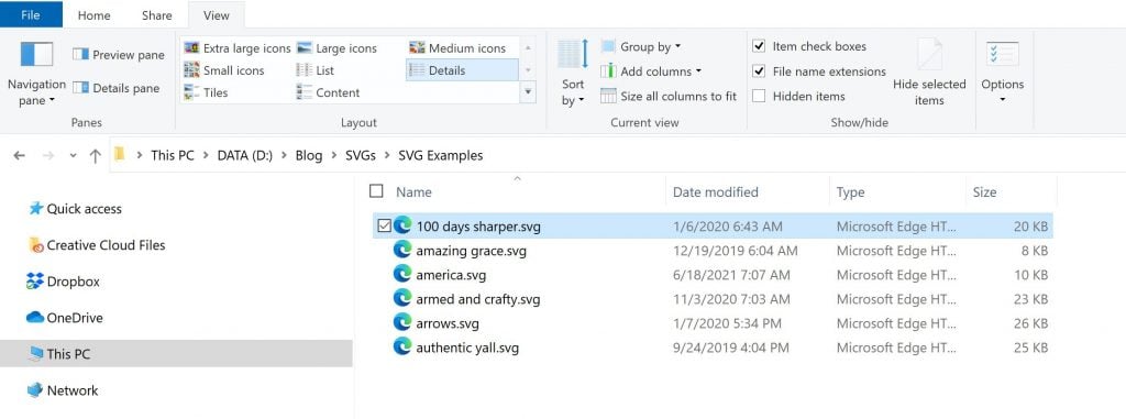 showing svg file extensions on a pc