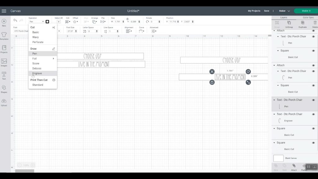 choisir des lignes de gravure pour cricut maker