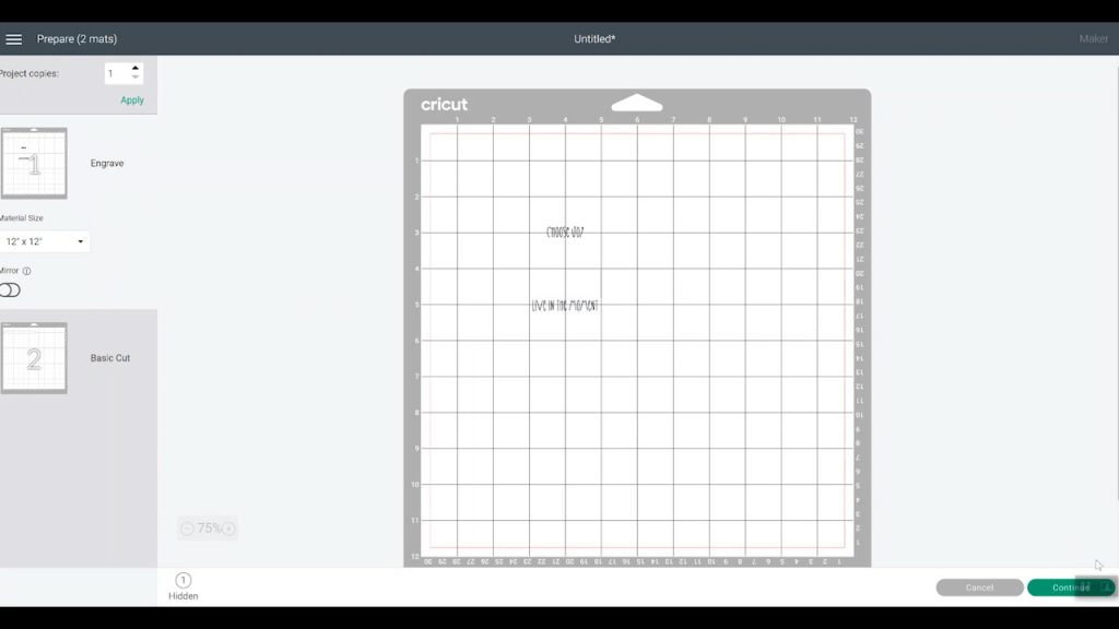 locating engraving words in cricut design space