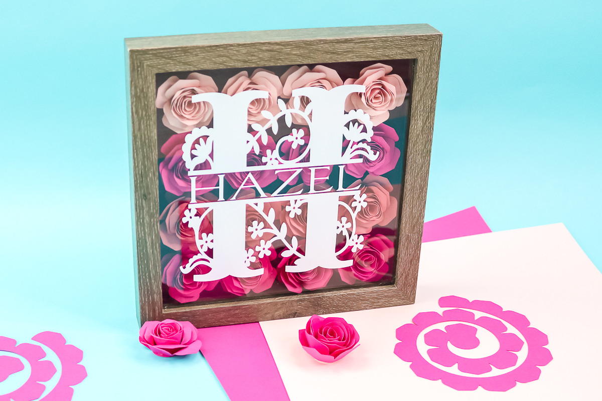 shadowbox with paper flowers