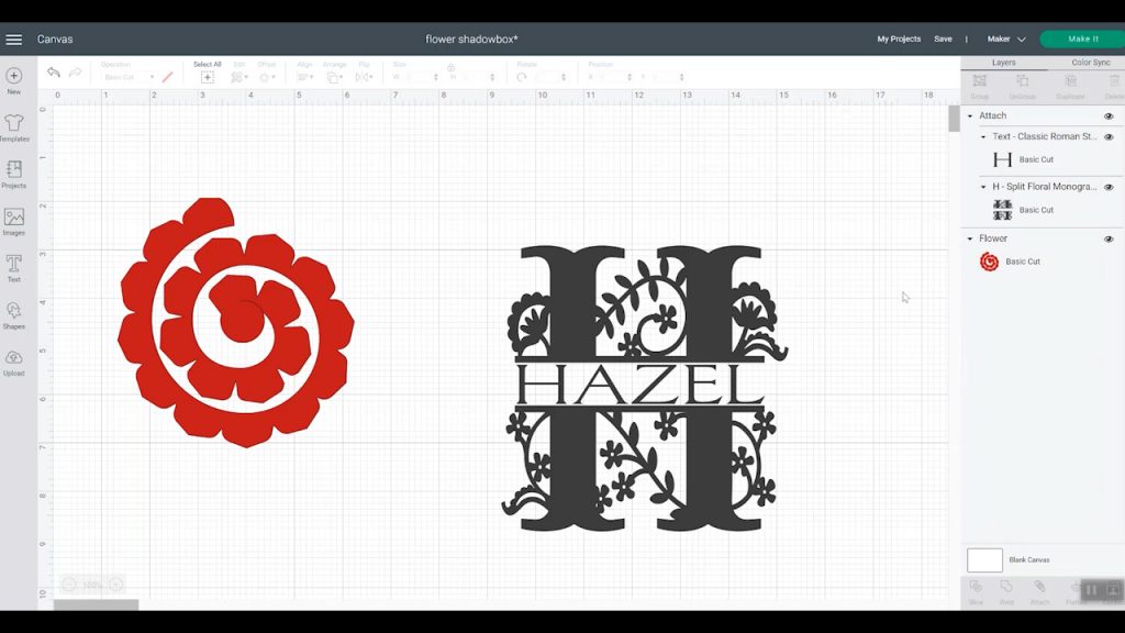 split monogram design in cricut design space