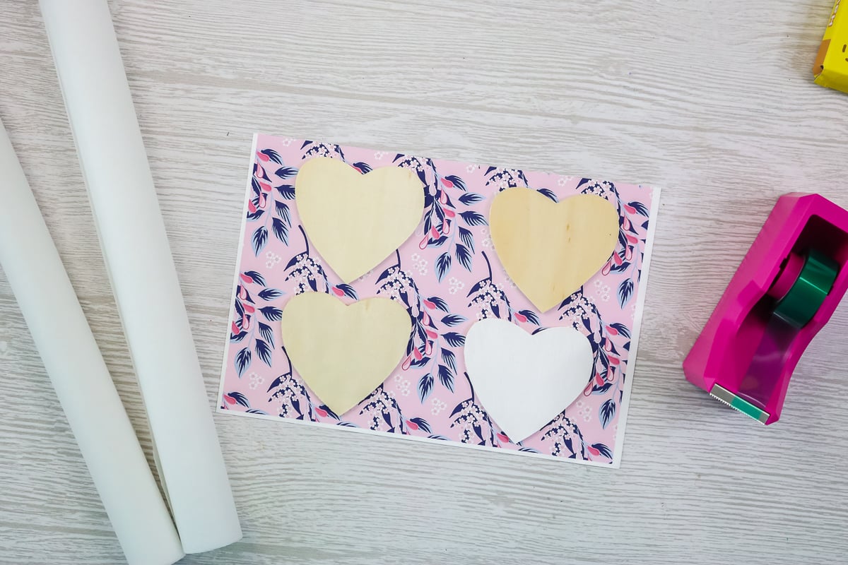 wood hearts on sublimation paper