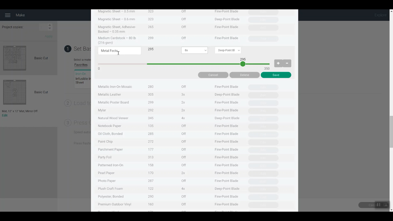 metalfects custom material setting