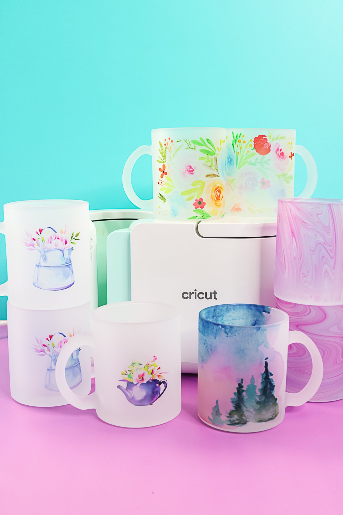 frosted glass mugs in the cricut mug press