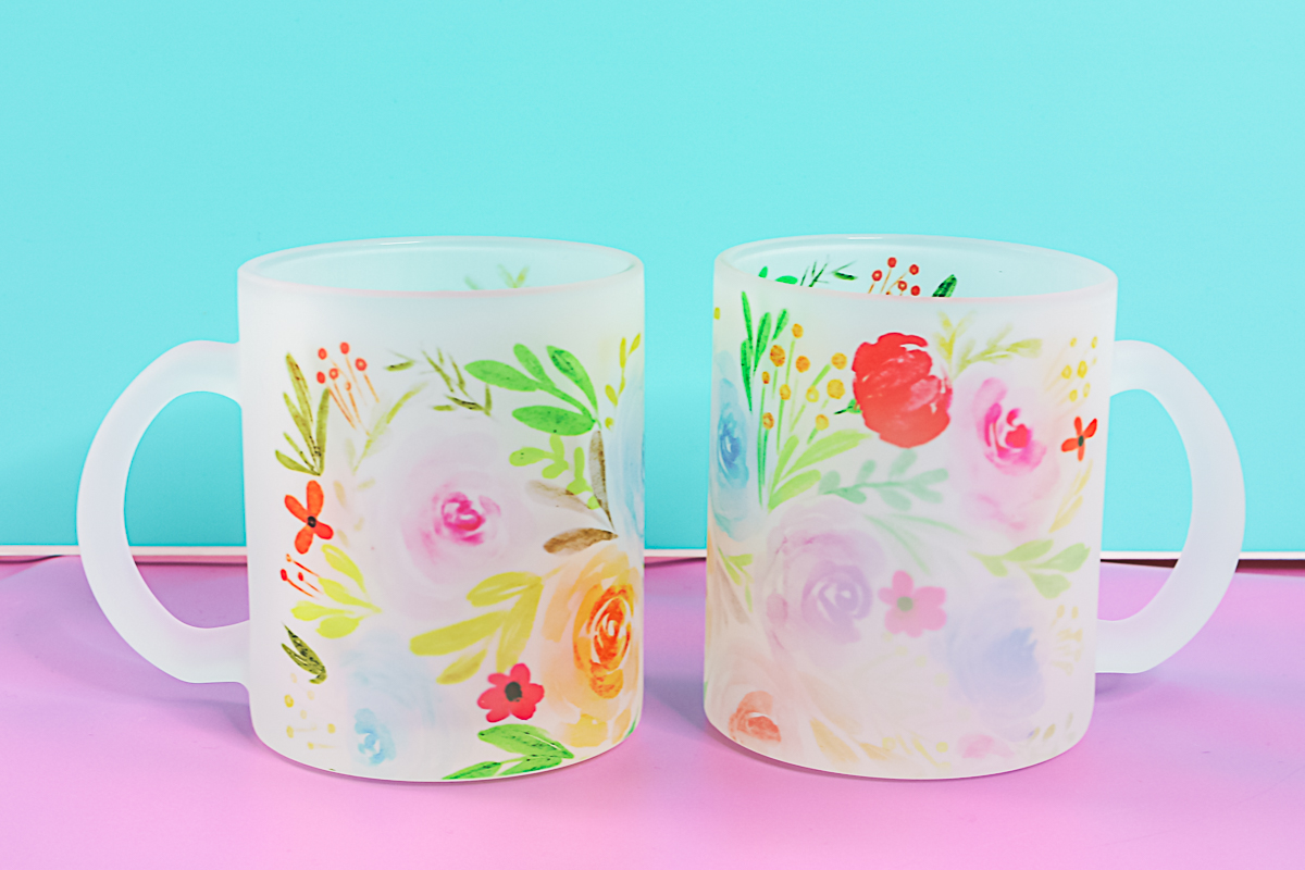 floral mug in the cricut mug press
