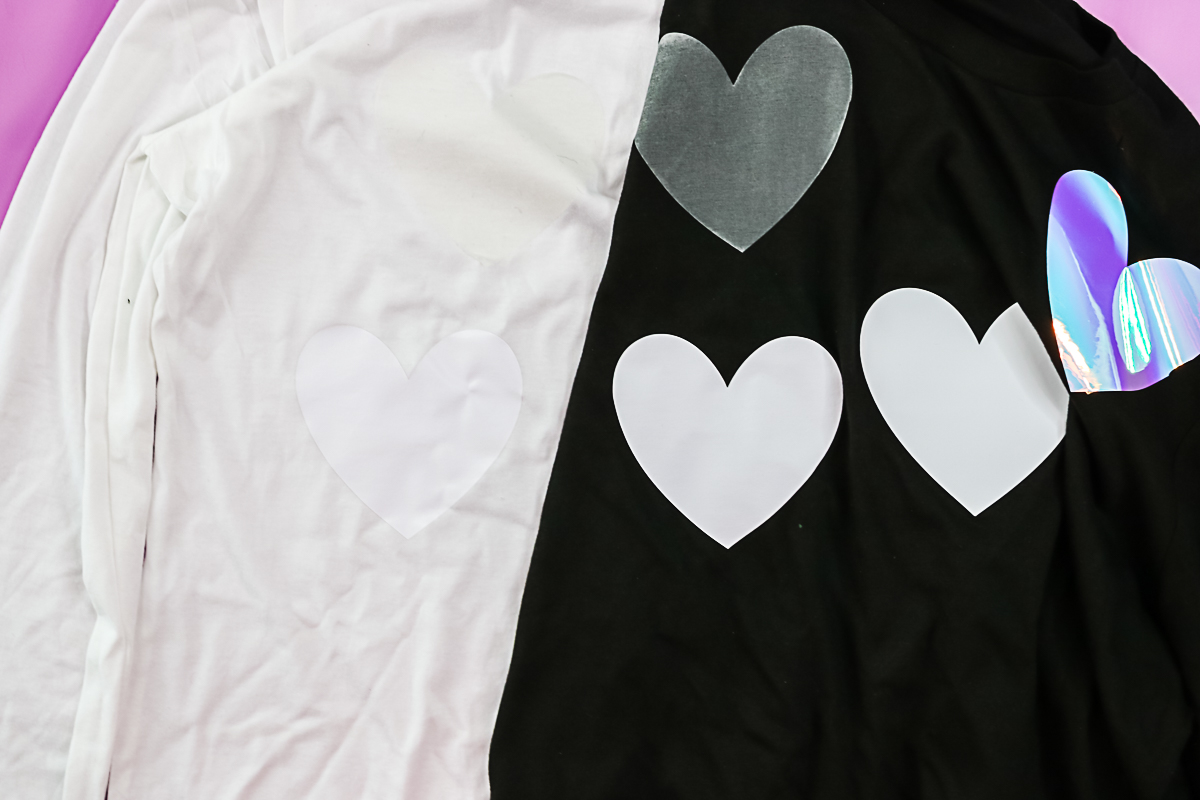 comparison of htv on a black and white shirt