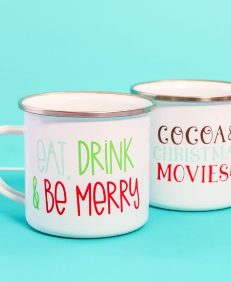 adding vinyl designs to camping mugs