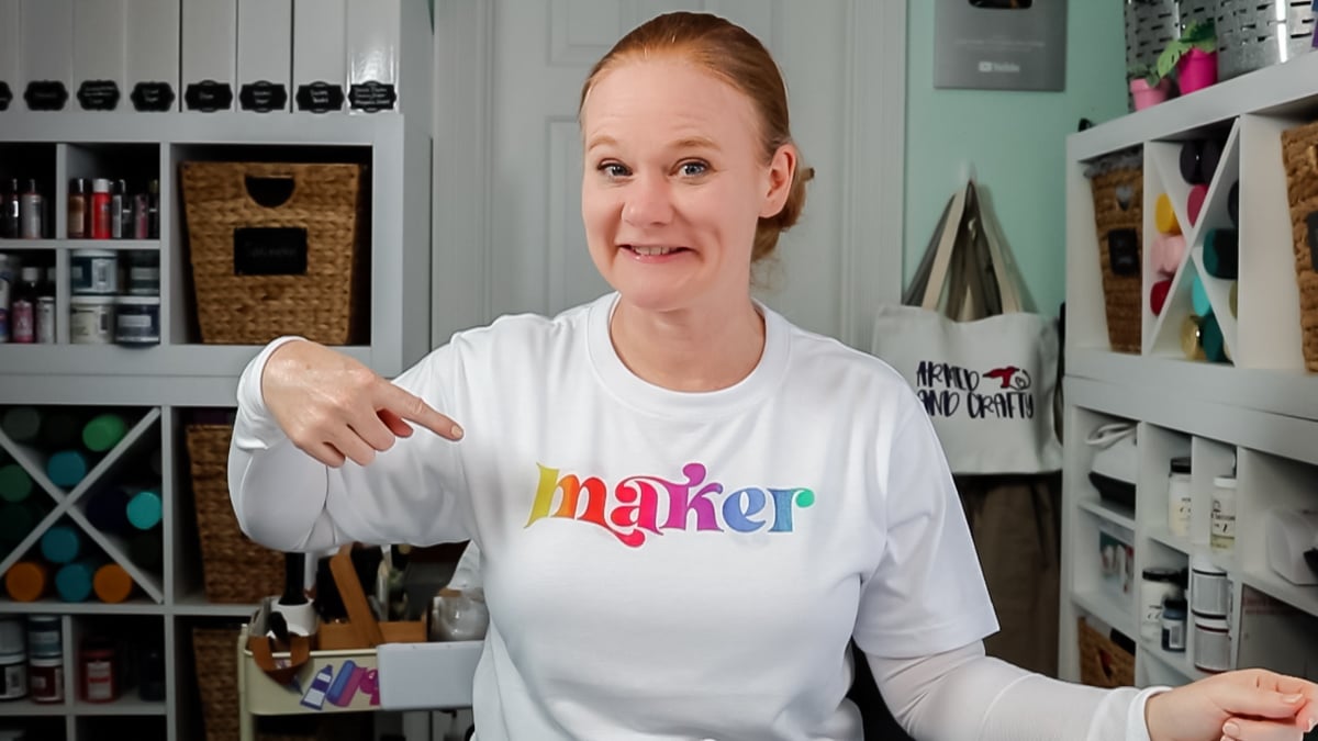 angie holden wearing a shirt made with sublimation