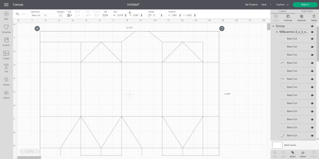 template for a box in cricut design space