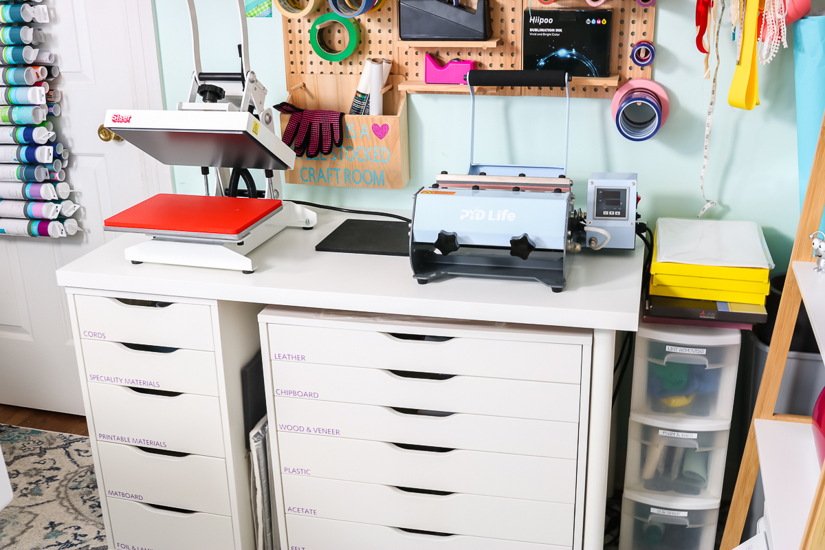 heat press table in a craft room