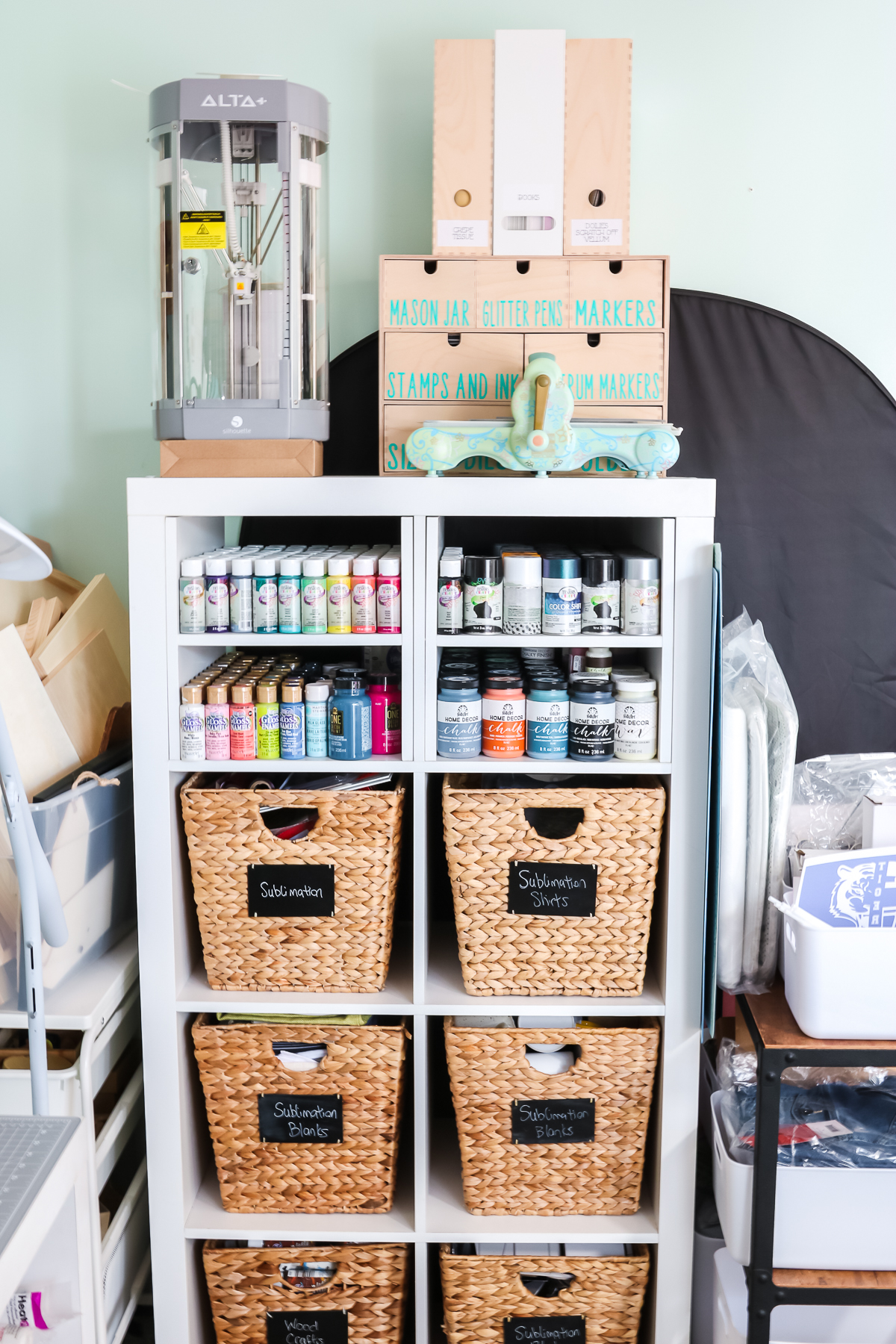 Craft Room Organization: PVC and Wire Shelf Paint Storage