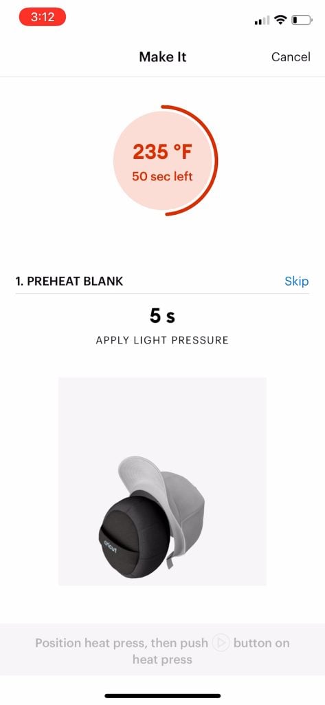 cricut heat app with time