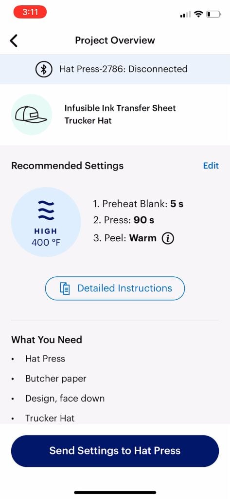 heat settings in cricut heat app