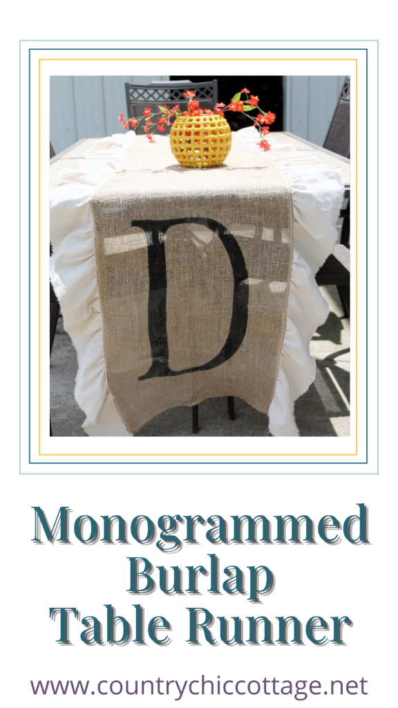 pinnable image of monogrammed burlap table runner