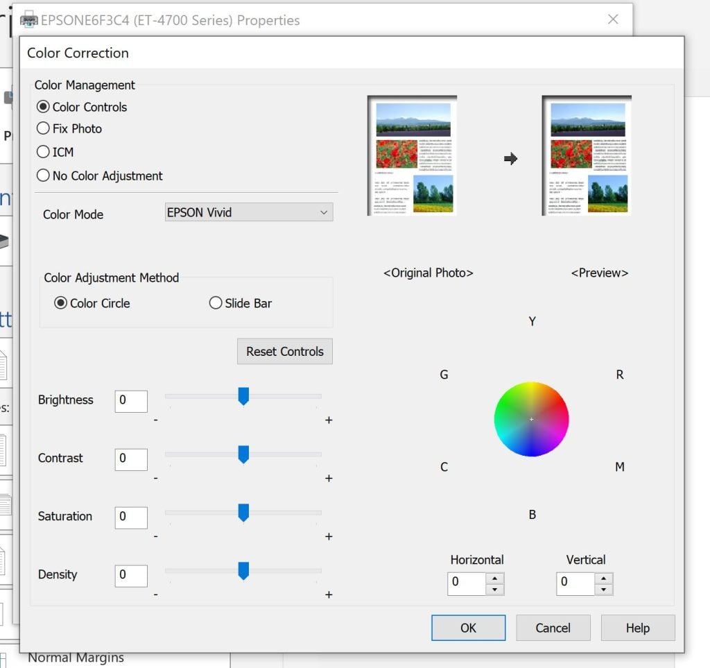 epson ecotank color controls