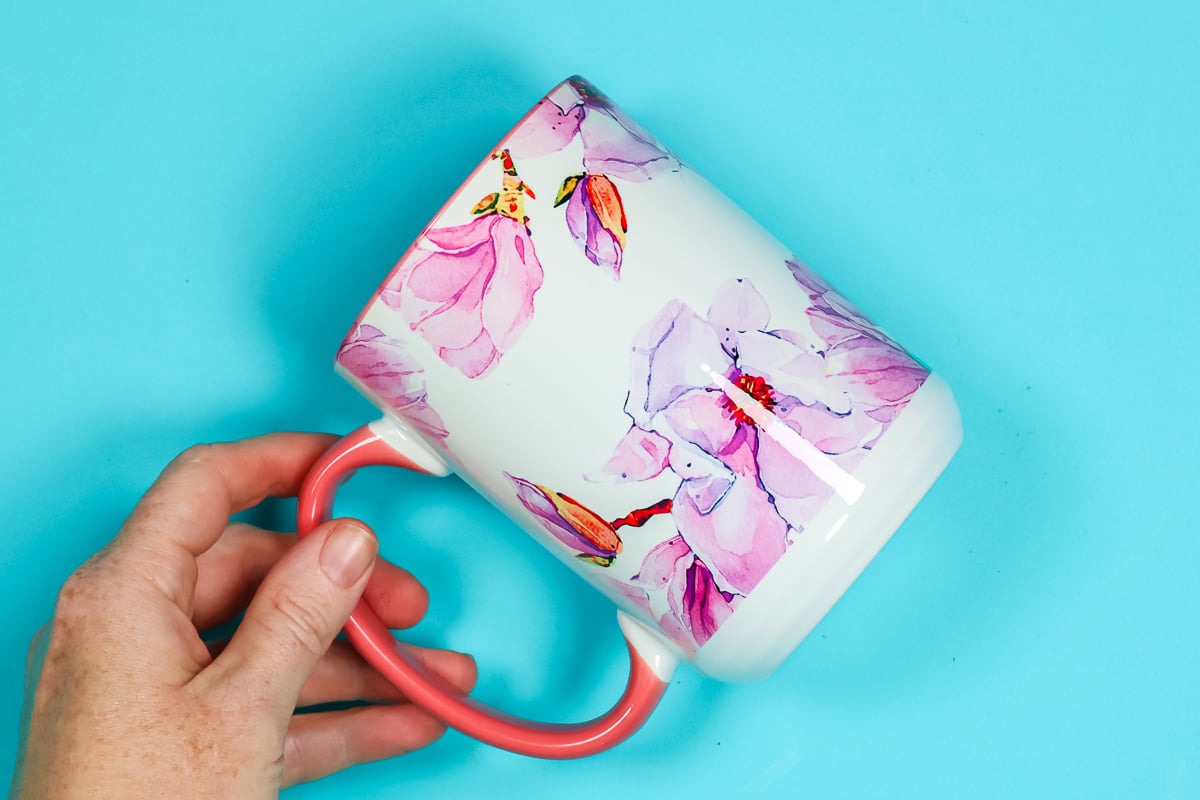 Floral sublimation design applied to sublimation mug with 2 in 1 Tumbler Press