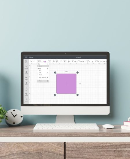 Cricut Design Space Guides - canvas screen in Design Space with purple square.