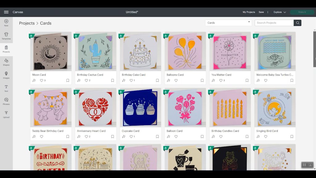 project cards in cricut design space