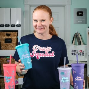 angie holden with vinyl tumblers