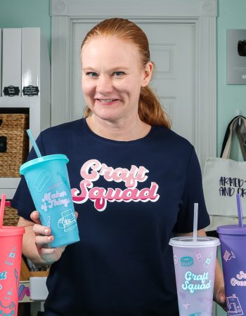 angie holden with vinyl tumblers