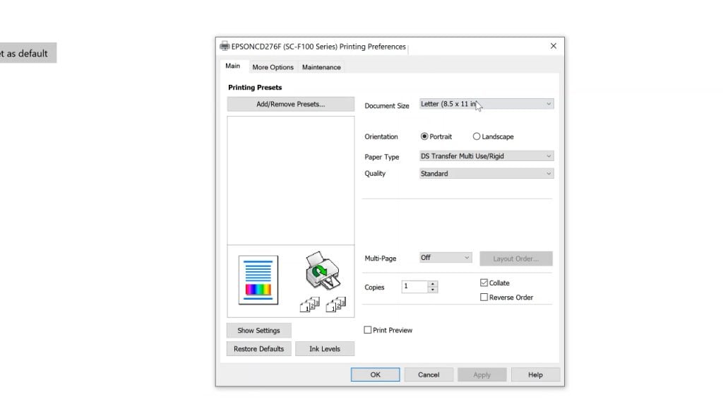 epson printer settings