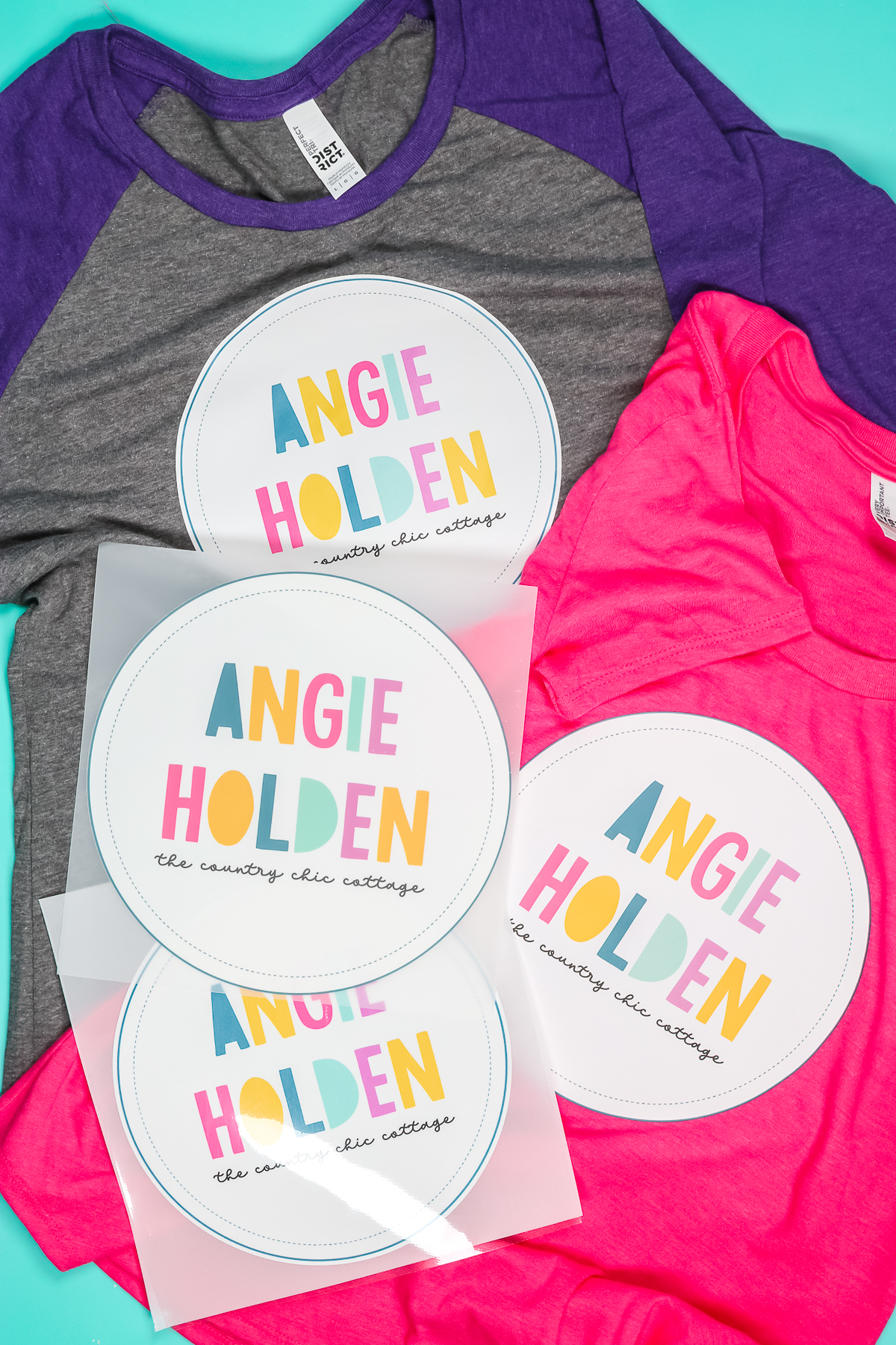 Screenprint Transfers applied with Angie Holden logo and cut out not applied.