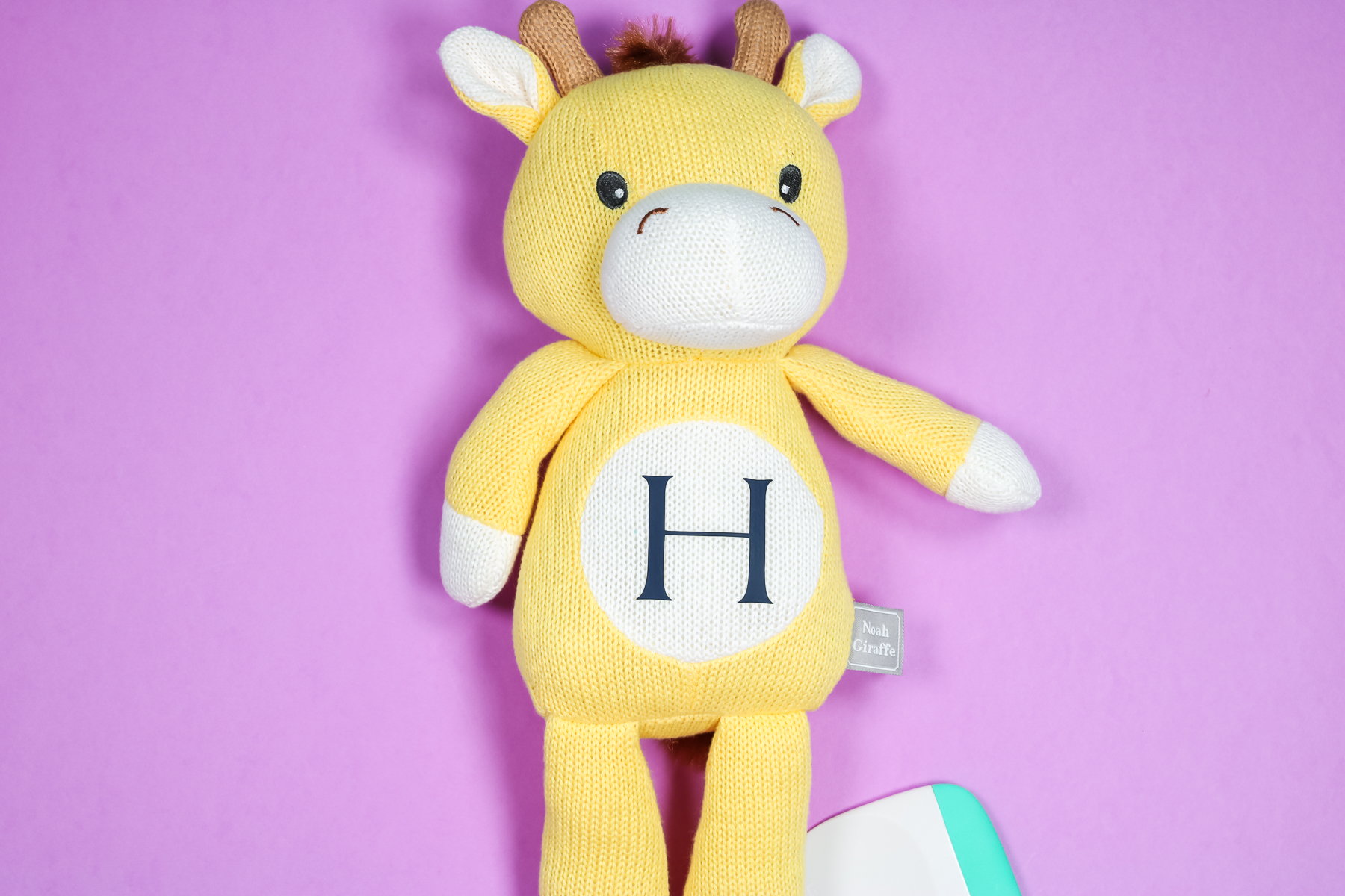 Stuffed giraffe with initial H HTV applied to belly.