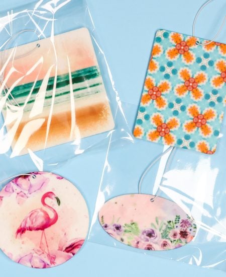 Complete and packaged sublimation air fresheners.