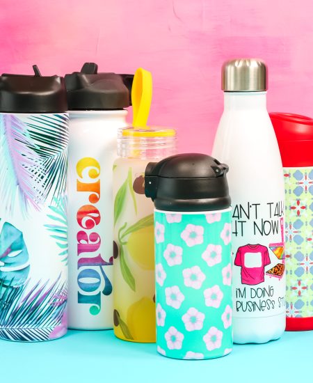 Collection of completed sublimation water bottles.