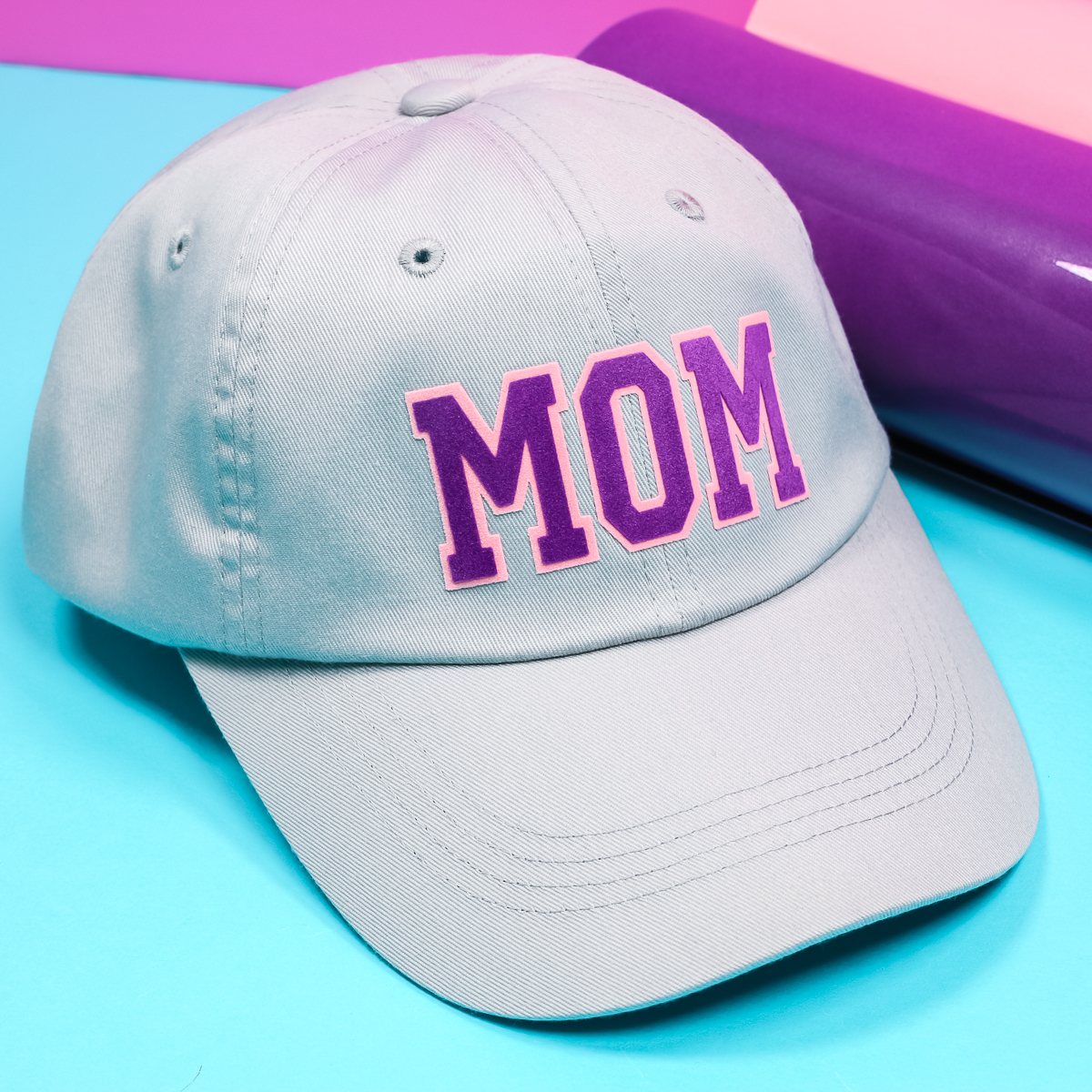 Mom varsity letter hat with StripFlock Pro.