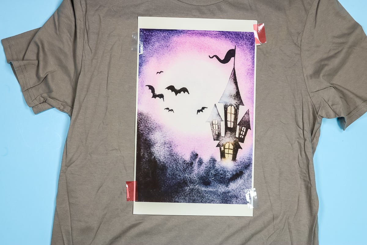 Sublimation halloween print placed on shirt.