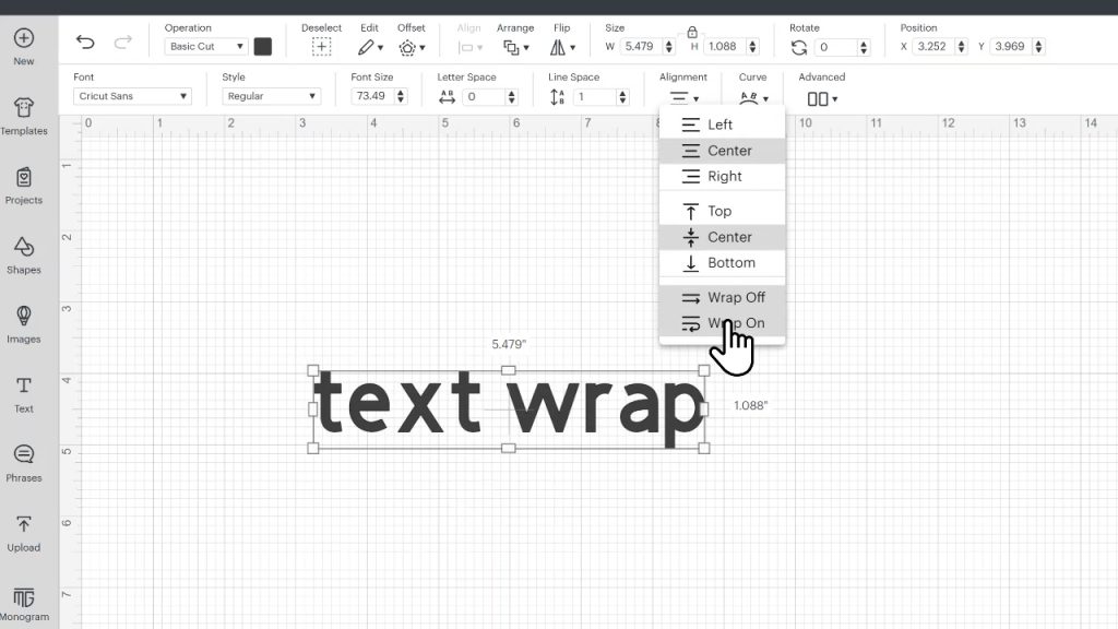 turning cricut text wrap off