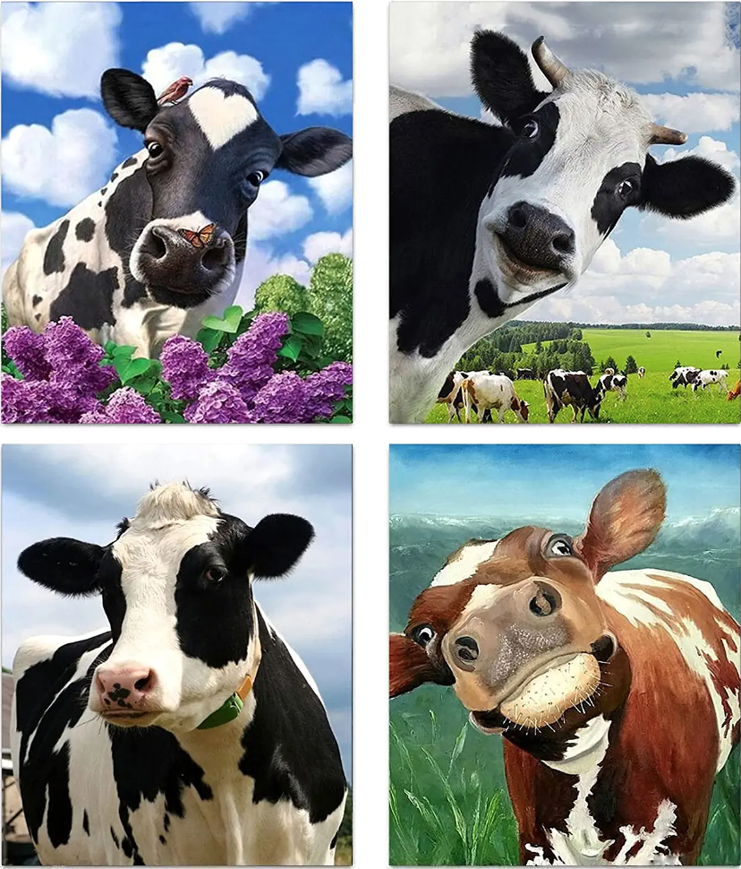 colorful gallery style cow canvas set