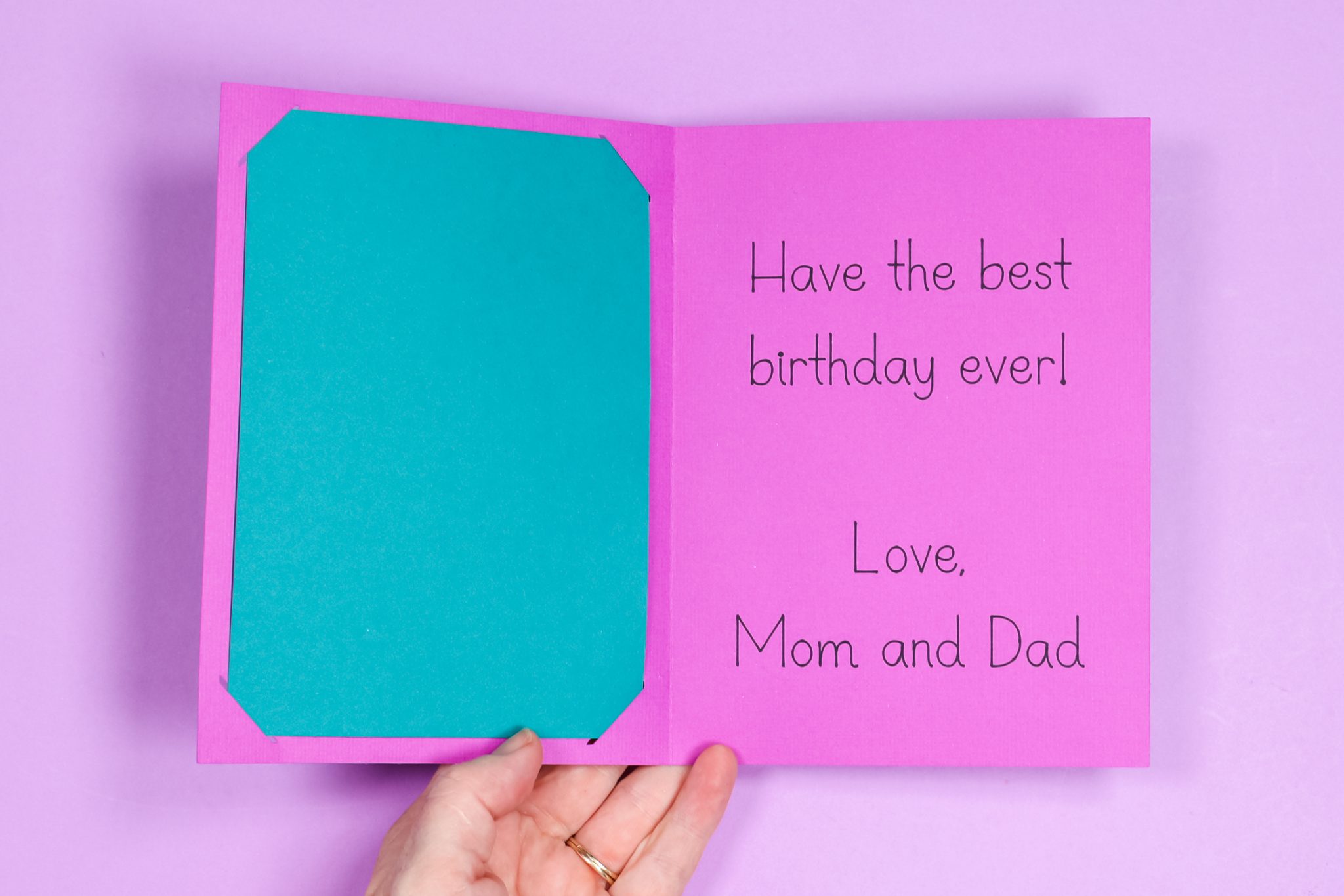 Adding insert to card without adhesive. Sentiment inside card showing.