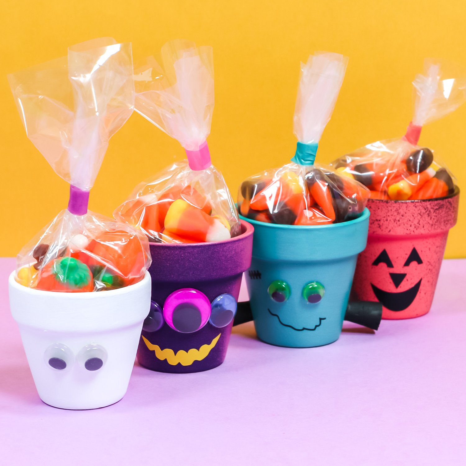 clay pots decorated for halloween