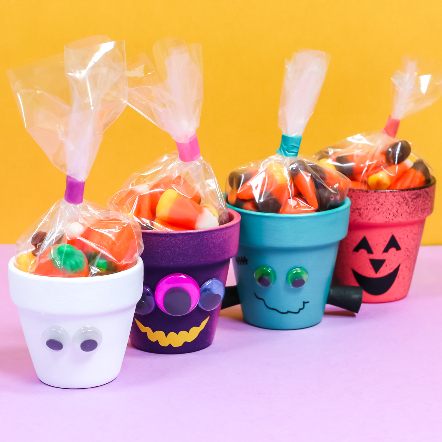 clay pots decorated for halloween