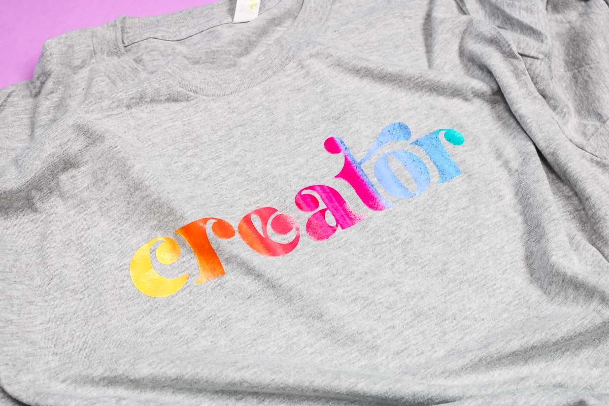 Finished creator shirt with multicolor image.