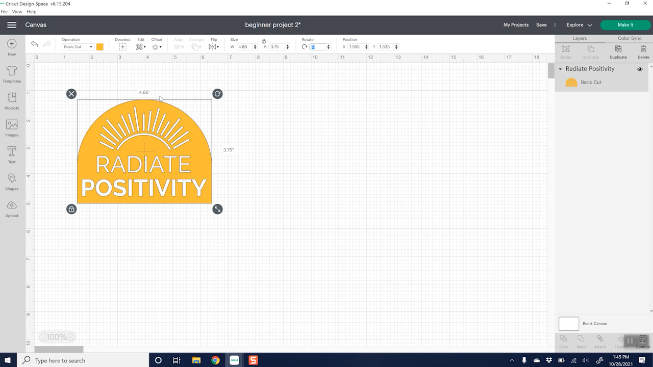 sizing design in cricut design space