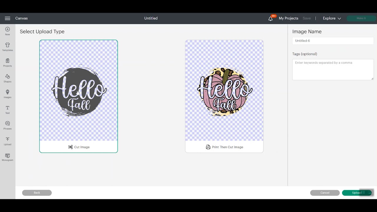 uploading cut image in Cricut design space