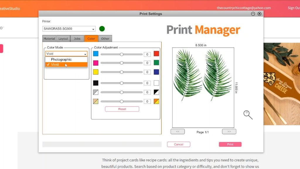 changing color in sawgrass print manager
