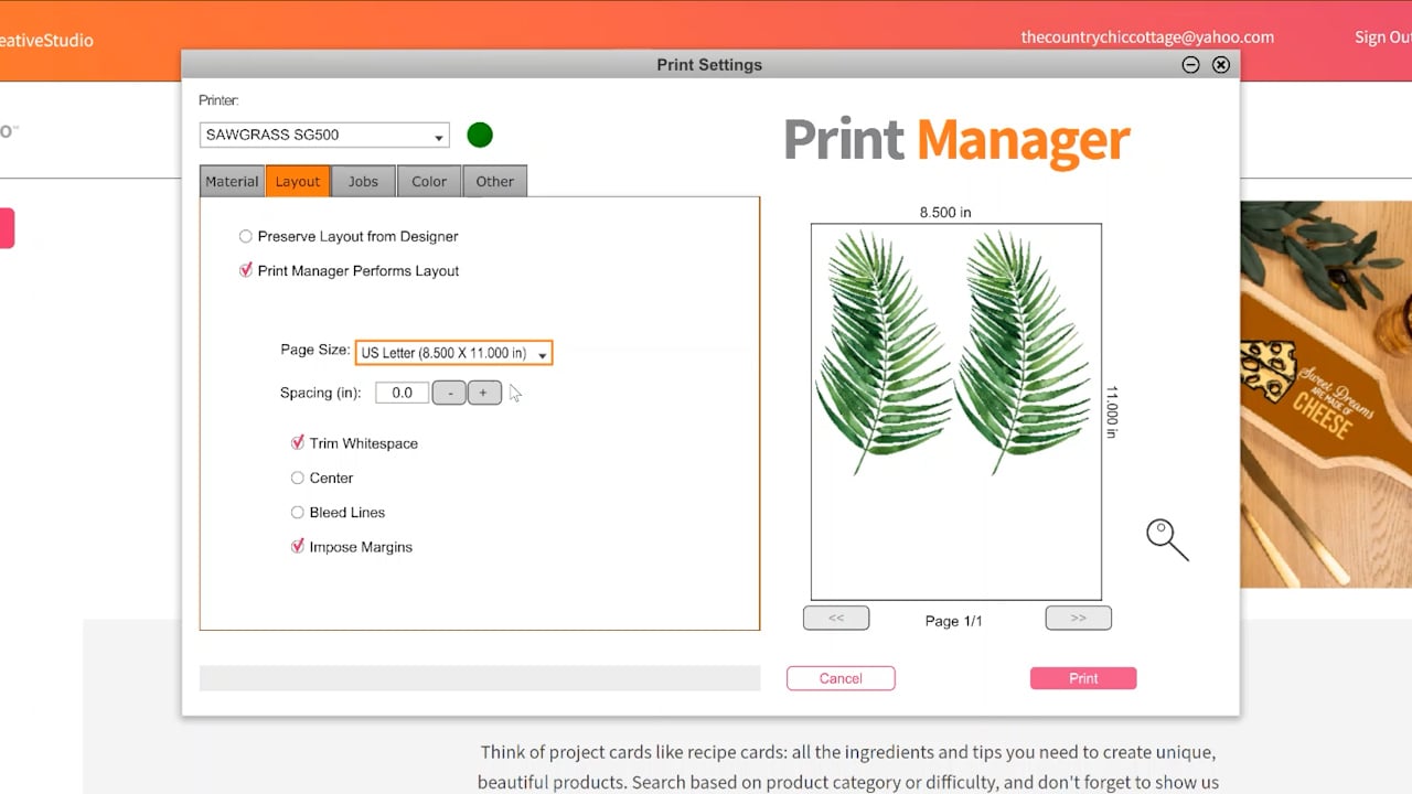 Print Manager layout tab.