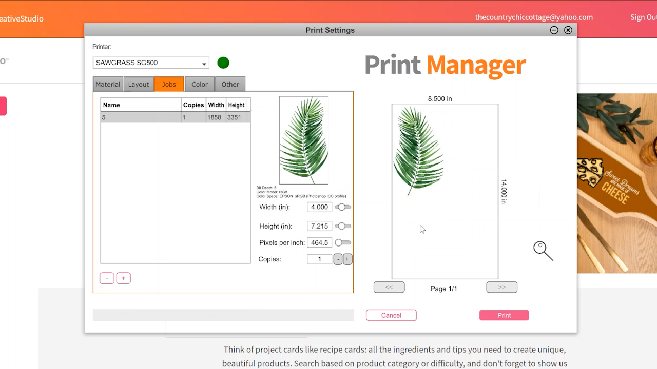 sawgrass print manager changing size of image