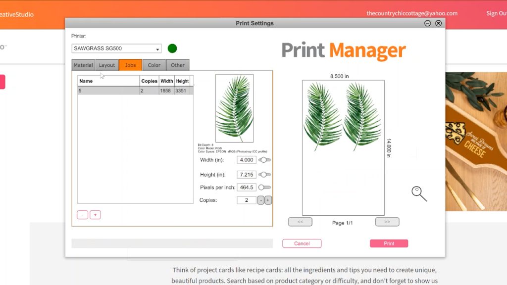 sawgrass print manager printing more than one image