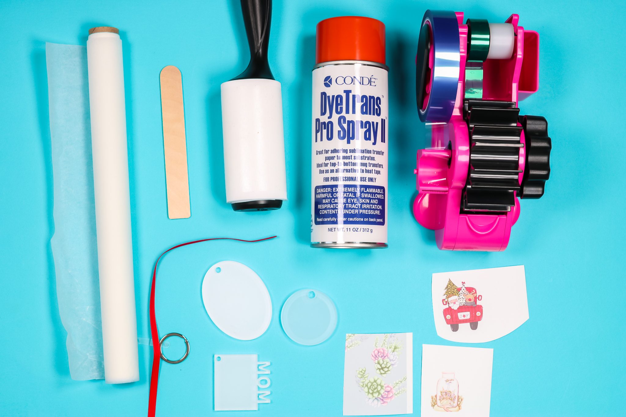 Supplies used to create sublimation acrylic projects.